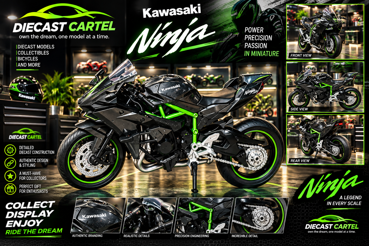 1:18 scale Kawasaki Ninja H2R motorcycle model