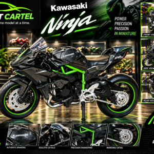 1:18 Kawasaki Ninja H2R Motorcycle Model – Black & Green - Image 3